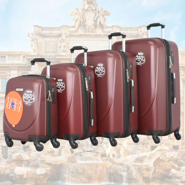 НОВО: 4бр Куфари 1217-4 BLOSSOM  ABS,четири въртящи колелца, заключване с цифров шифър, комплект 4бр. цвят Вишна